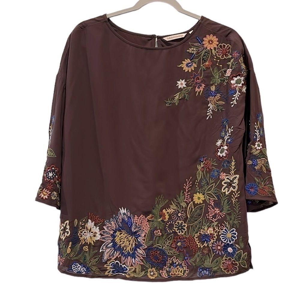 Soft Surroundings Moonbeam Floral Embroidered XS Top Blouse​​​​​​​​​​​​